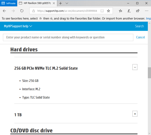 hp 590-p0057c no 256GB ssd
